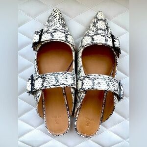 Anthropologie BILL BLASS SYLVIE SLIDE All Leather Mules Flats IVORY SNAKE 8